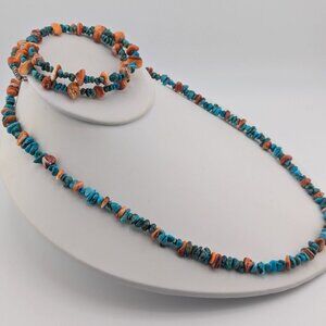 Native American Necklace & Bracelet Set Natural Turquoise Nuggets Spiny Oyster**